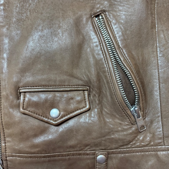 AllSaints Conroy Cognac Brown Lambskin Leather Moto Jacket (Men’s S) - Picture 4 of 8